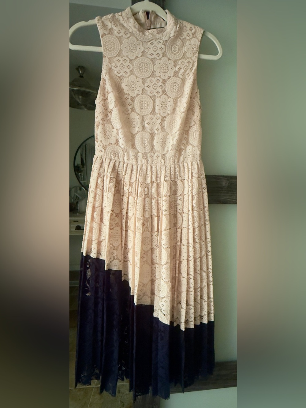 Topshop Nude Lace High-Neck Dress